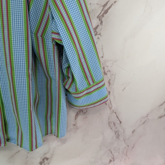 Foxcroft Shirt Womens 22W Blue Gingham Button Up Wrinkle Free Non Iron Pocket - Picture 4 of 8